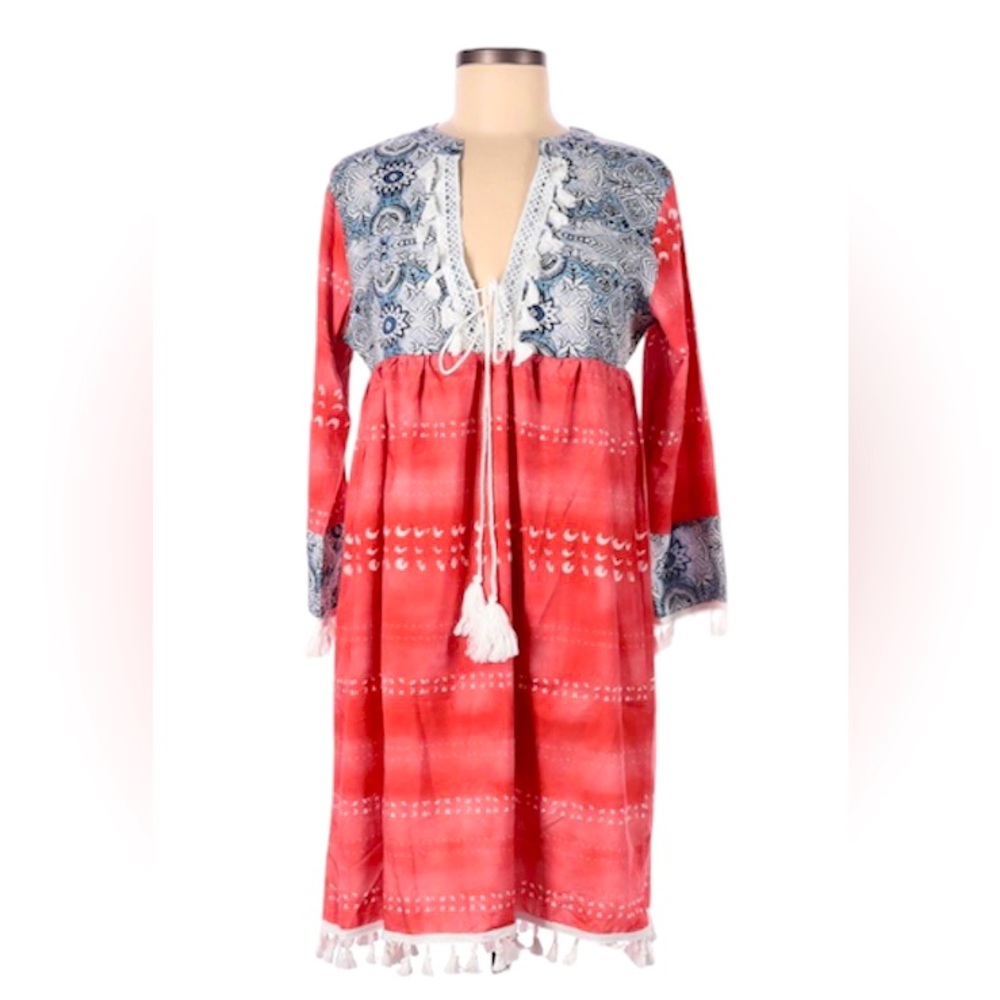 Boho Red and Blue Dress